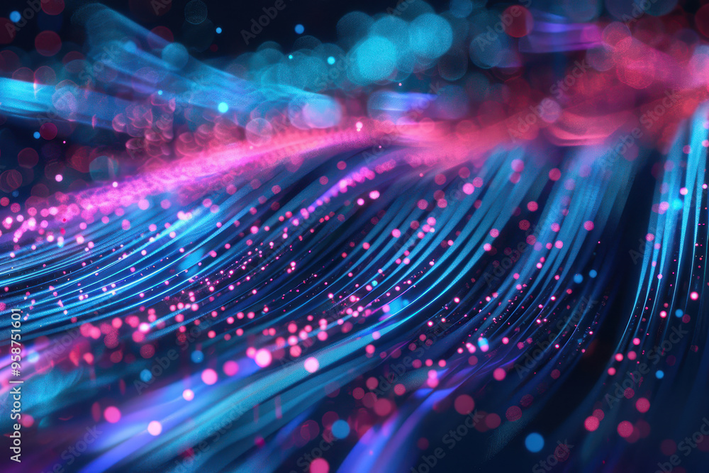 Abstract futuristic background with glowing white and blue light effect on the circuit board, fiber optic cables in motion blur. Digital technology concept. Abstract futuristic background with glowing white and blue light effect on the circuit board, fiber optic cables in motion blur. Digital technology concept.
