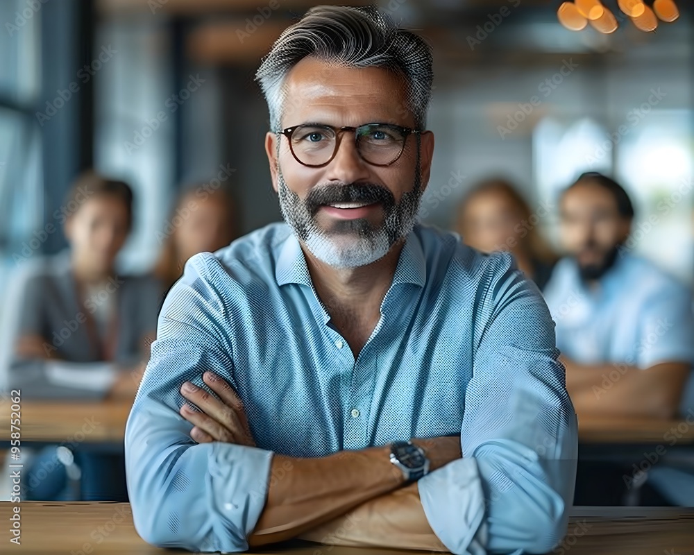 Obraz premium The confident business leader in a modern boardroom surrounded by an attentive team discussing strategic plans for the company s growth