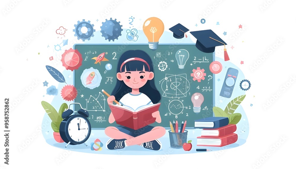 Naklejka premium Education and Home Schooling Related Vector Flat Illustration Design