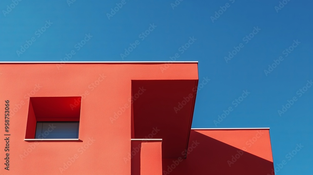 A Modern Red Building Under a Clear Blue Sky A Modern Red Building Under a Clear Blue Sky
