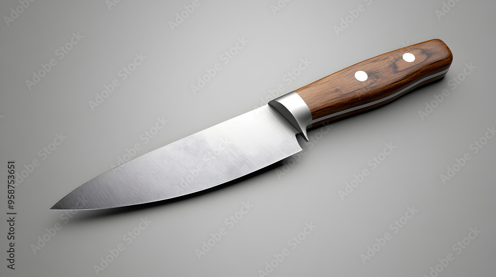 A sharp kitchen knife with a wooden handle on a blank background
A sharp kitchen knife with a wooden handle on a blank background