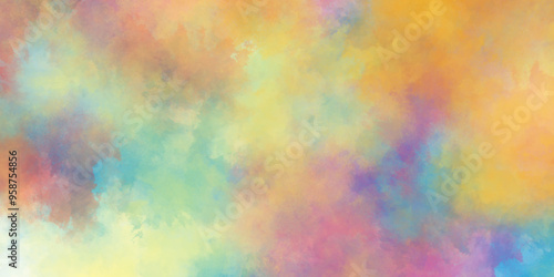 Colorful and acrylic Rainbow color watercolor grunge texture background, pastel watercolor paper textured illustration with splashes, Creative paint gradients multicolor watercolor background.