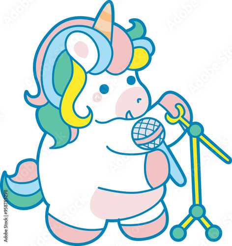 Illustration of cute unicorn activities icon.
Funny rainbow unicorn daily routine stickers.