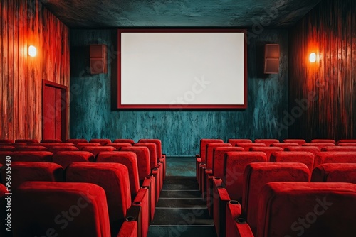 Empty Movie Theater Seats and a Blank Screen