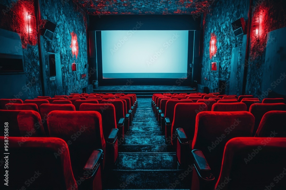 Red Seats in a Dimly Lit Movie Theater Red Seats in a Dimly Lit Movie Theater