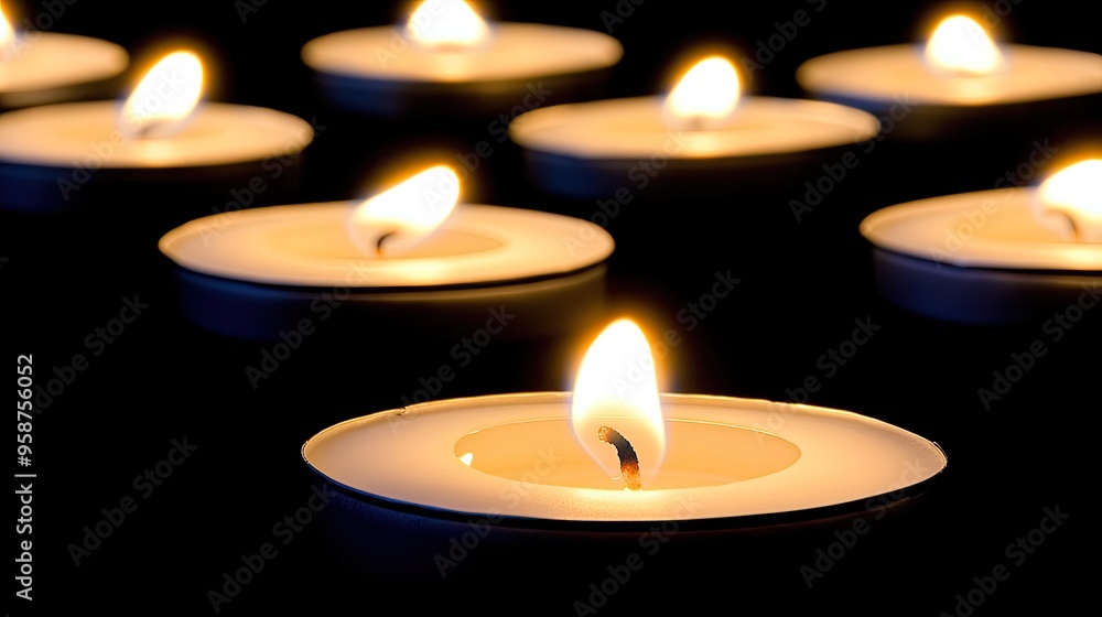 Candles burn steadily, their flames dancing in the dark, casting soft light that enhances the tranquil environment filled with warmth and solemnity Candles burn steadily, their flames dancing in the dark, casting soft light that enhances the tranquil environment filled with warmth and solemnity