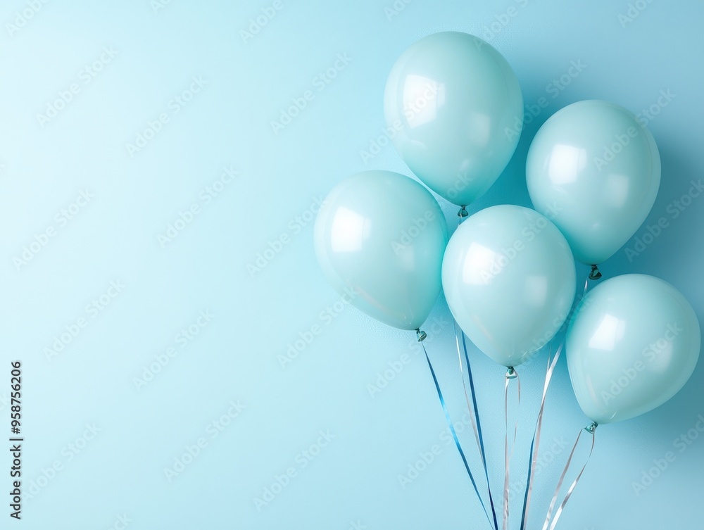 pastel blue balloons floating gracefully against a soft blue background, perfect for celebrations and parties. pastel blue balloons floating gracefully against a soft blue background, perfect for celebrations and parties.