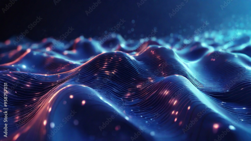 Artificial Intelligence digital data technology background. 3D rendering abstract digital wave of particles. Artificial Intelligence digital data technology background. 3D rendering abstract digital wave of particles.
