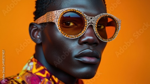 Stylish person in uniquely designed glasses, up close photo