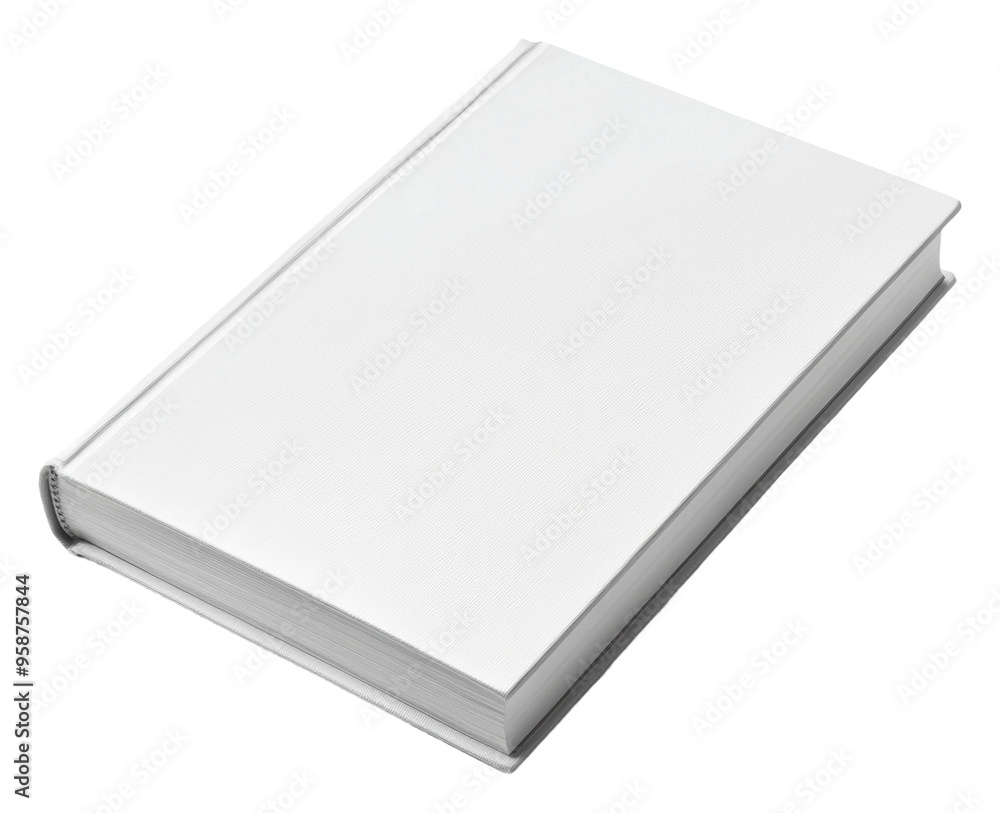 Blank hardcover book placed on a clean surface, cut out - stock png. Blank hardcover book placed on a clean surface, cut out - stock png.