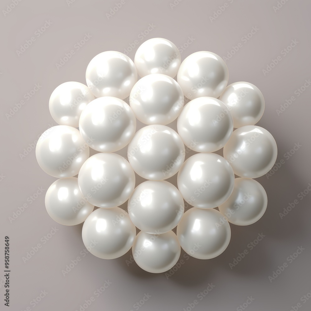 A beautiful arrangement of white pearls stacked on a white surface A beautiful arrangement of white pearls stacked on a white surface
