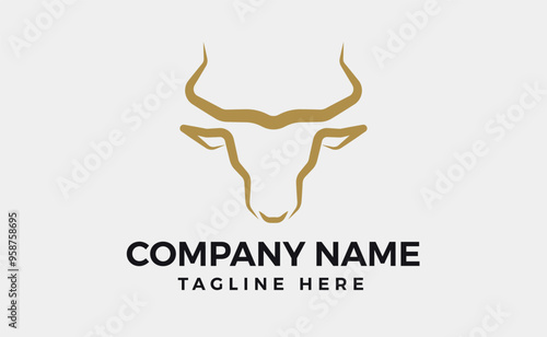 Bull head logo. Abstract cow or bull head with horns icon. logo for steak house, meat restaurant or butchery. Taurus symbol. Vector illustration.
