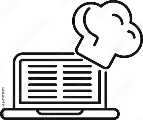 Online cooking course icon representing the concept of learning culinary arts using a computer, website, or mobile app
