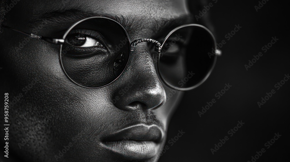 Black and white close-up of person wearing sunglasses Black and white close-up of person wearing sunglasses