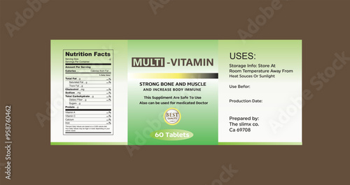 vitamin label template, multi vitamin label, Supplement, vitamin label design, label design, food label, health design, bottle product jar label, vita, packaging, capsule label	
