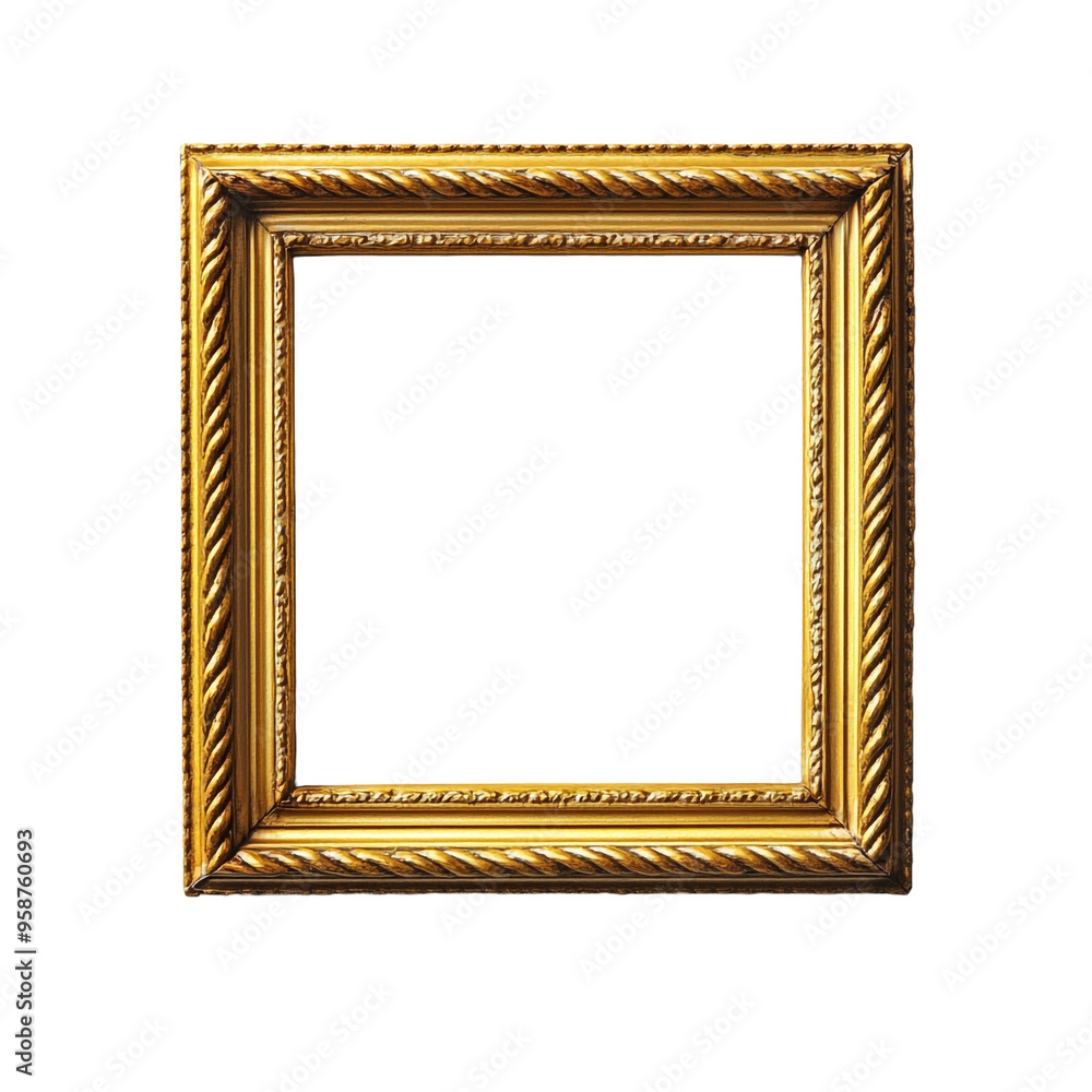Golden wooden engraved frame on transparent white background PNG Golden wooden engraved frame on transparent white background PNG