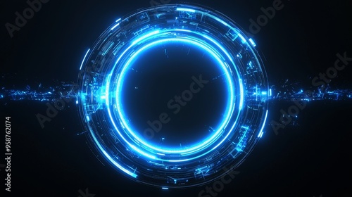 3D rendering of a circle HUD interface. An advanced futuristic display with hologram buttons. Digital data network protection. FHD of the future technology network concept. Modern cyberspace