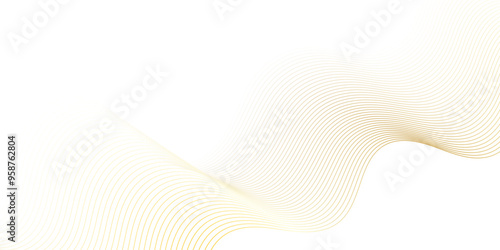 Abstract golden wave dynamic curve lines on transparent background with flowing particles. Digital energy waves technology concept. Modern backdrop design for business, presentation, banner.