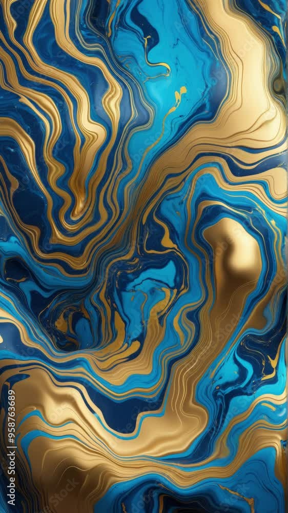 A gold and blue swirl pattern marble background with a blue and gold marble wall, featuring a fluid art modern wallpaper that is incredibly realistic and photorealistic. 