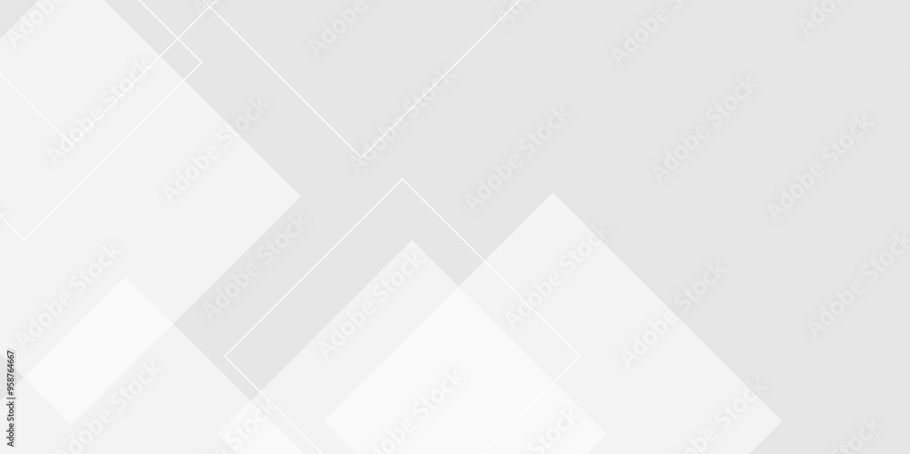Obraz premium White square pattern on banner design. Modern and minimal concept white and gray abstract geometric background. Vector abstract elegant with copy space template design.