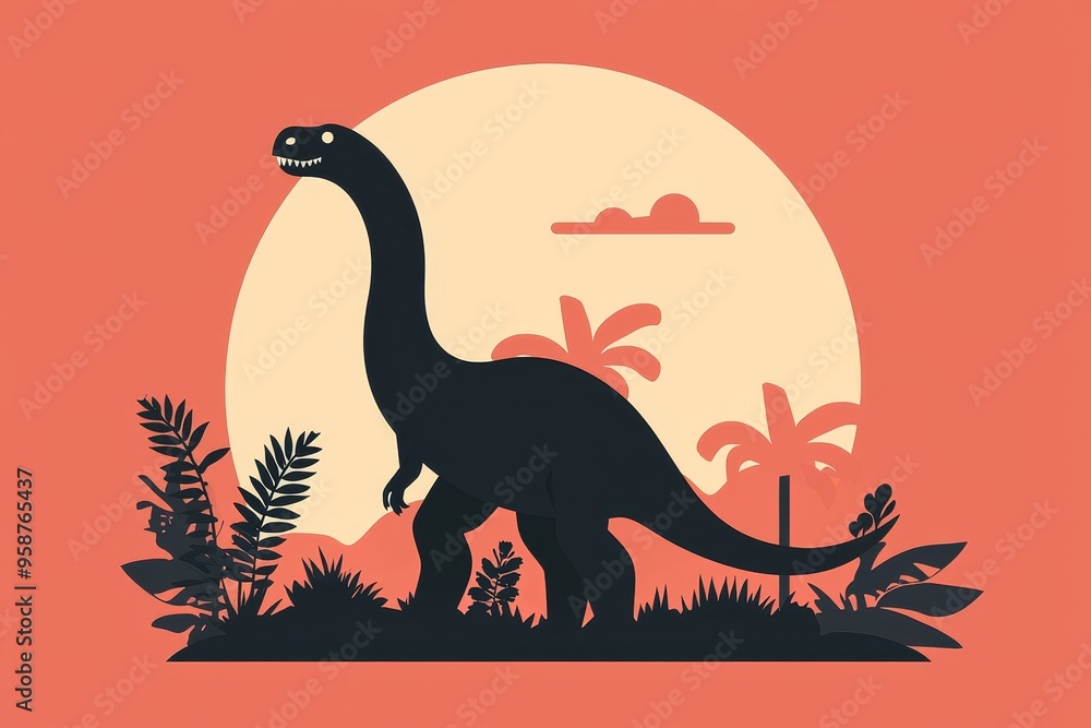 An illustration of a dinosaur in a minimalistic design with vibrant colors An illustration of a dinosaur in a minimalistic design with vibrant colors