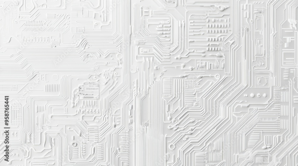 A white circuit pattern on a light background emphasizes the minimalist design of technology A white circuit pattern on a light background emphasizes the minimalist design of technology