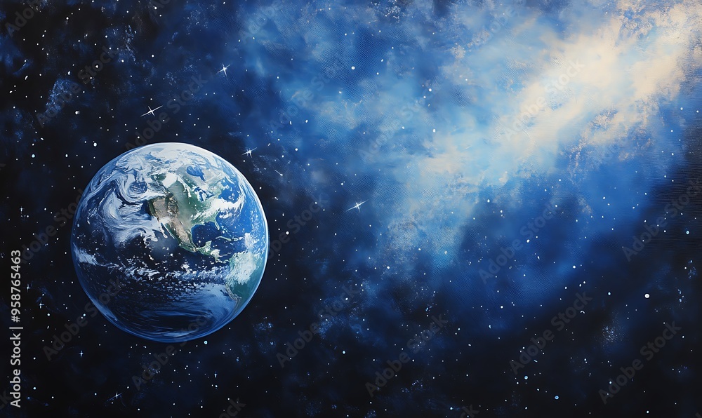Earth in Space with a Swirling Nebula Earth in Space with a Swirling Nebula
