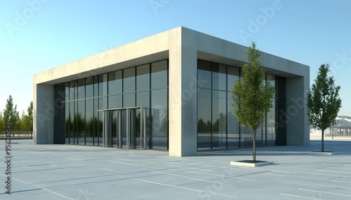 Wallpaper Mural Modern Concrete Office Building with Glass Facade and Trees Torontodigital.ca