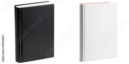 Black and white hardback books isolate on transparent background, cutout, png