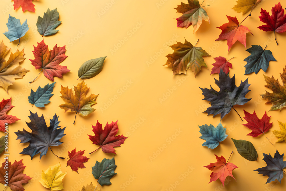 Vibrant Abstract Background with Colorful Leaves, Autumn Foliage in Red, Blue, Yellow Tones, Nature Inspired Design, Artistic Pattern for Autumn Themed Creative Projects and Decor Vibrant Abstract Background with Colorful Leaves, Autumn Foliage in Red, Blue, Yellow Tones, Nature Inspired Design, Artistic Pattern for Autumn Themed Creative Projects and Decor
