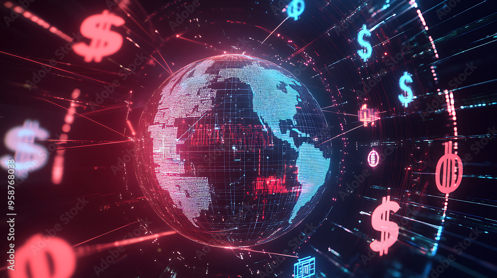 Fototapeta premium Global financial network with currency symbols