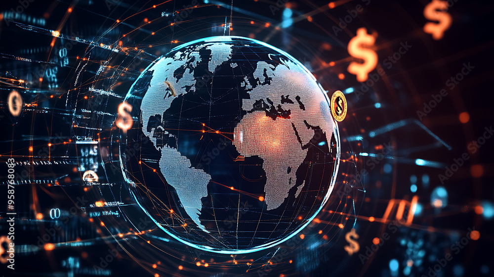 Fototapeta premium Global financial network with currency symbols 