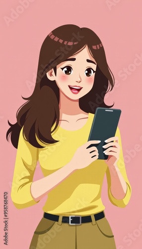 Woman Offline Smartphone Young Girl Mobile Phone Turn Off Internet Gadget Device Character Digital Detox Cartoon Flat Illustration Pink Background