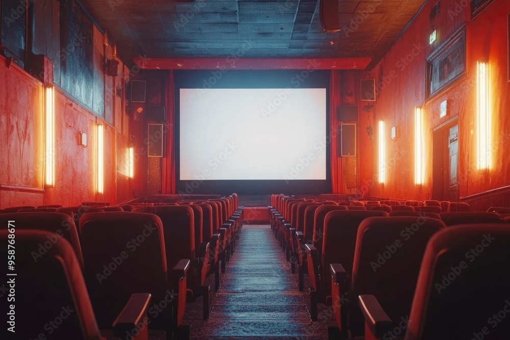 Fototapeta premium Empty Rows of Red Seats in a Retro Movie Theater