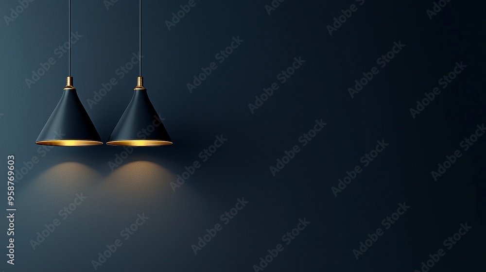 A minimalistic hanging light with a blue background A minimalistic hanging light with a blue background