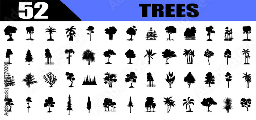 black trees icon set. Environment nature green icons. botanical sign.