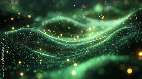 abstract backgroun of green neon lines sliding down modern digital wallpaper streaming glowing particles