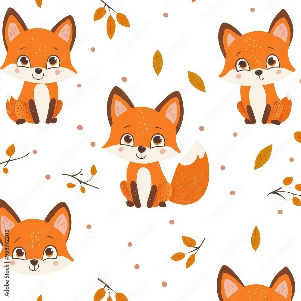The seamless pattern features an illustration of cute foxes in a minimalist scandinavian design The seamless pattern features an illustration of cute foxes in a minimalist scandinavian design
