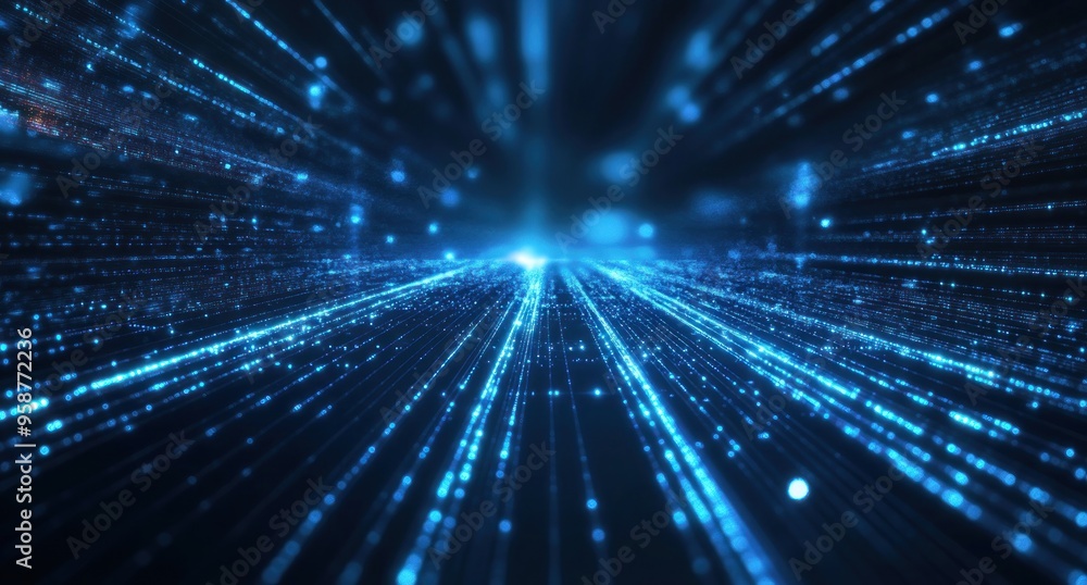 Abstract Digital Tunnel with Blue Glowing Lines