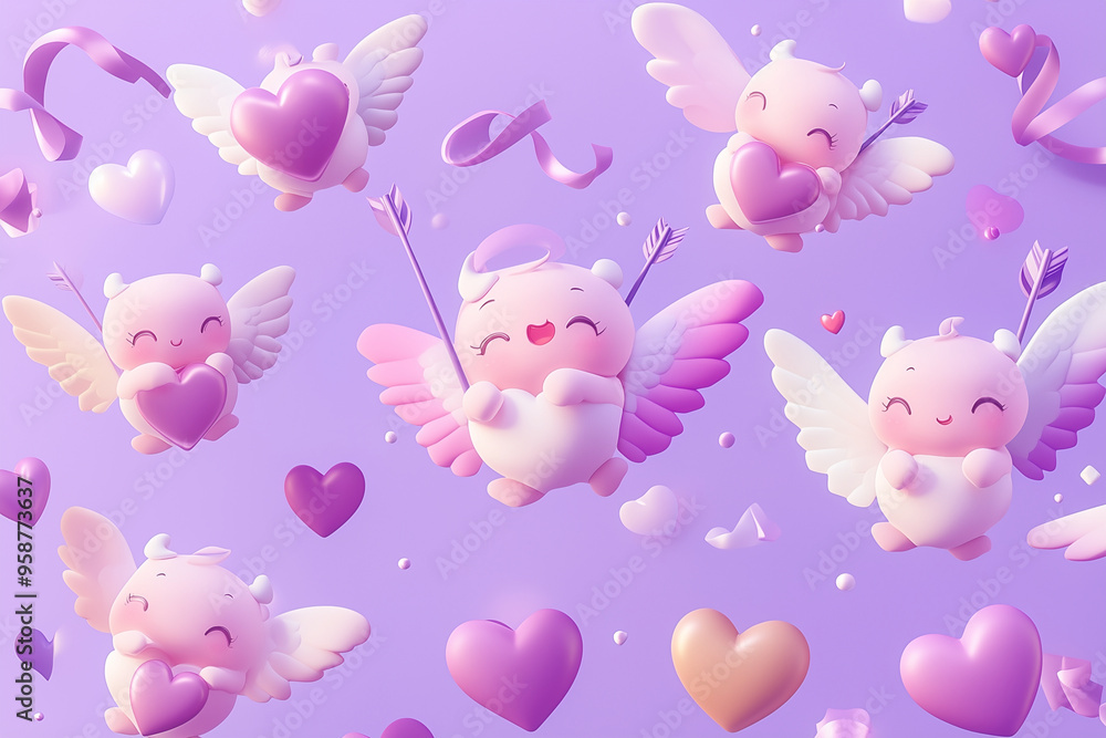 The seamless photo of cute cartoon in the heart shape and clouds sky with the moon for wallpaper background The seamless photo of cute cartoon in the heart shape and clouds sky with the moon for wallpaper background