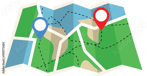 Map with two Location icon, GPS navigation two point, Map, Navigation icon in map, City Map pin icon, GPS Location direction, two different Location, Pin point location