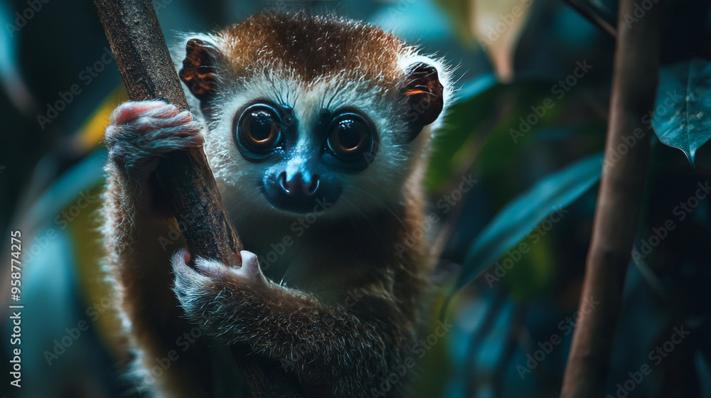 Fototapeta premium Close-up of a Lemur in Its Natural Tropical Forest Habitat