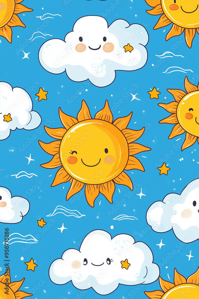 The seamless photo of cute cartoon in the heart shape and clouds sky with the moon for wallpaper background The seamless photo of cute cartoon in the heart shape and clouds sky with the moon for wallpaper background