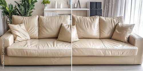 Dry cleaning before and after sofa cleaning by Creative AI