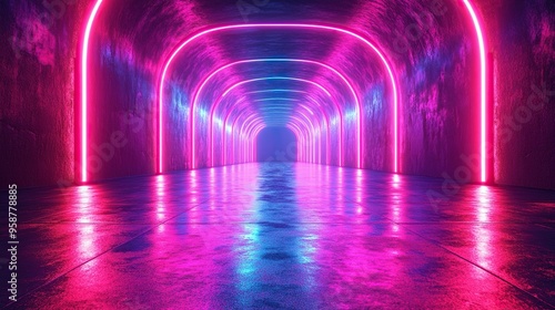 Wallpaper Mural abstract futuristic backgroun of dynamic neon lines glowing in the dark floor reflection Torontodigital.ca