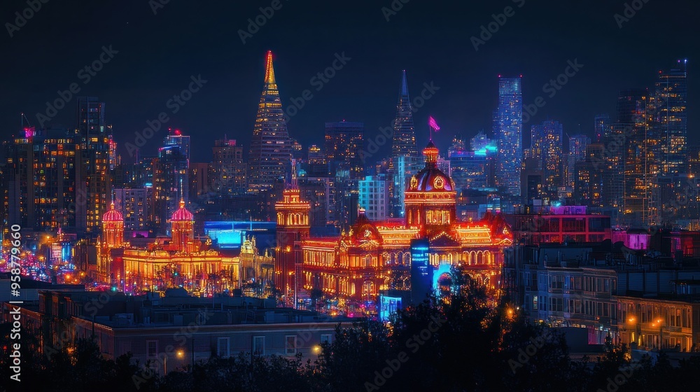 Obraz premium San Francisco's Night Skyline - A Vibrant Cityscape
