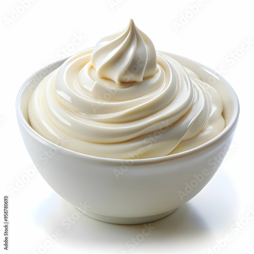 white cream in bowl on white background