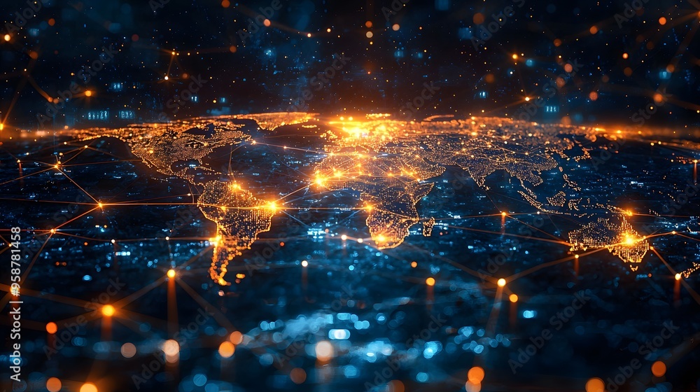 Global Network Connections Digital World Map Cyber Space Futuristic Technology Abstract Background Global Network Connections Digital World Map Cyber Space Futuristic Technology Abstract Background