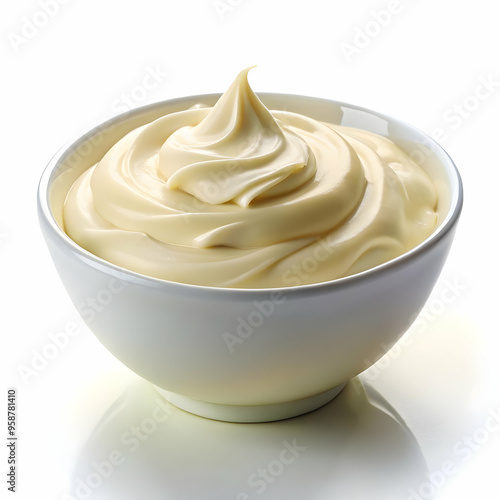 white cream in bowl on white background