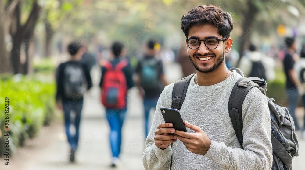 A college student in India uses a smartphone A college student in India uses a smartphone